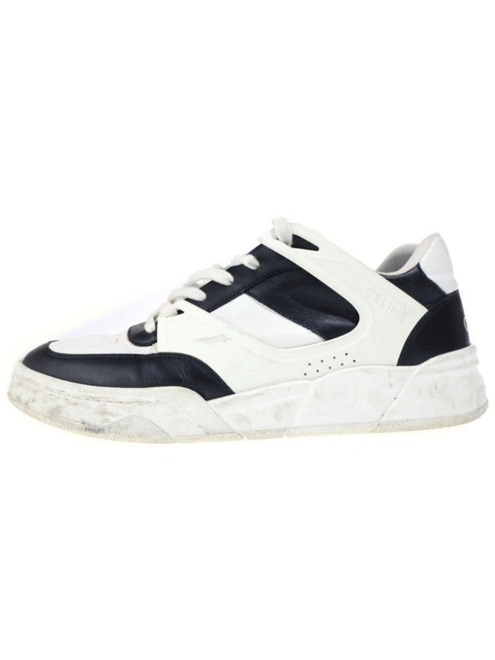 Celine Leather Lace Up Sneakers White Black